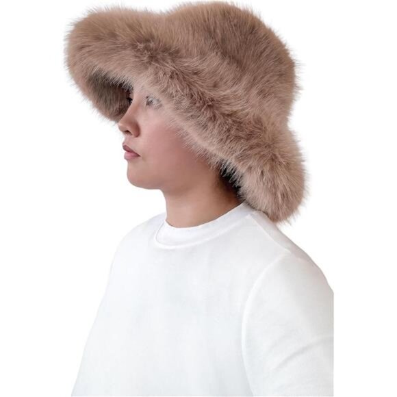 Accessories - Winter Faux Fur Bucket Hat for Women - Light Brown